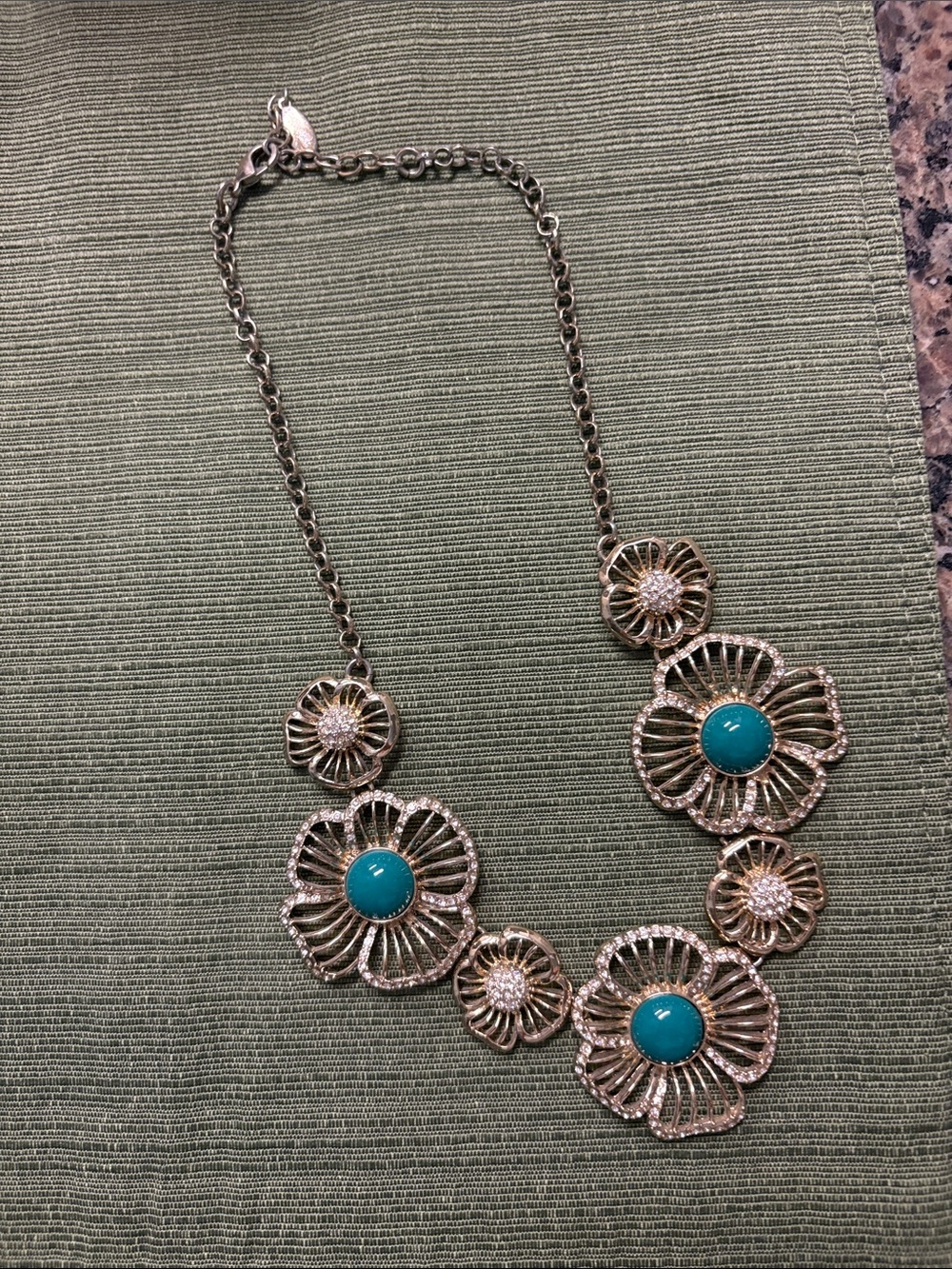 Ann Taylor Gold-Tone Floral Necklace with Turquoise Centers